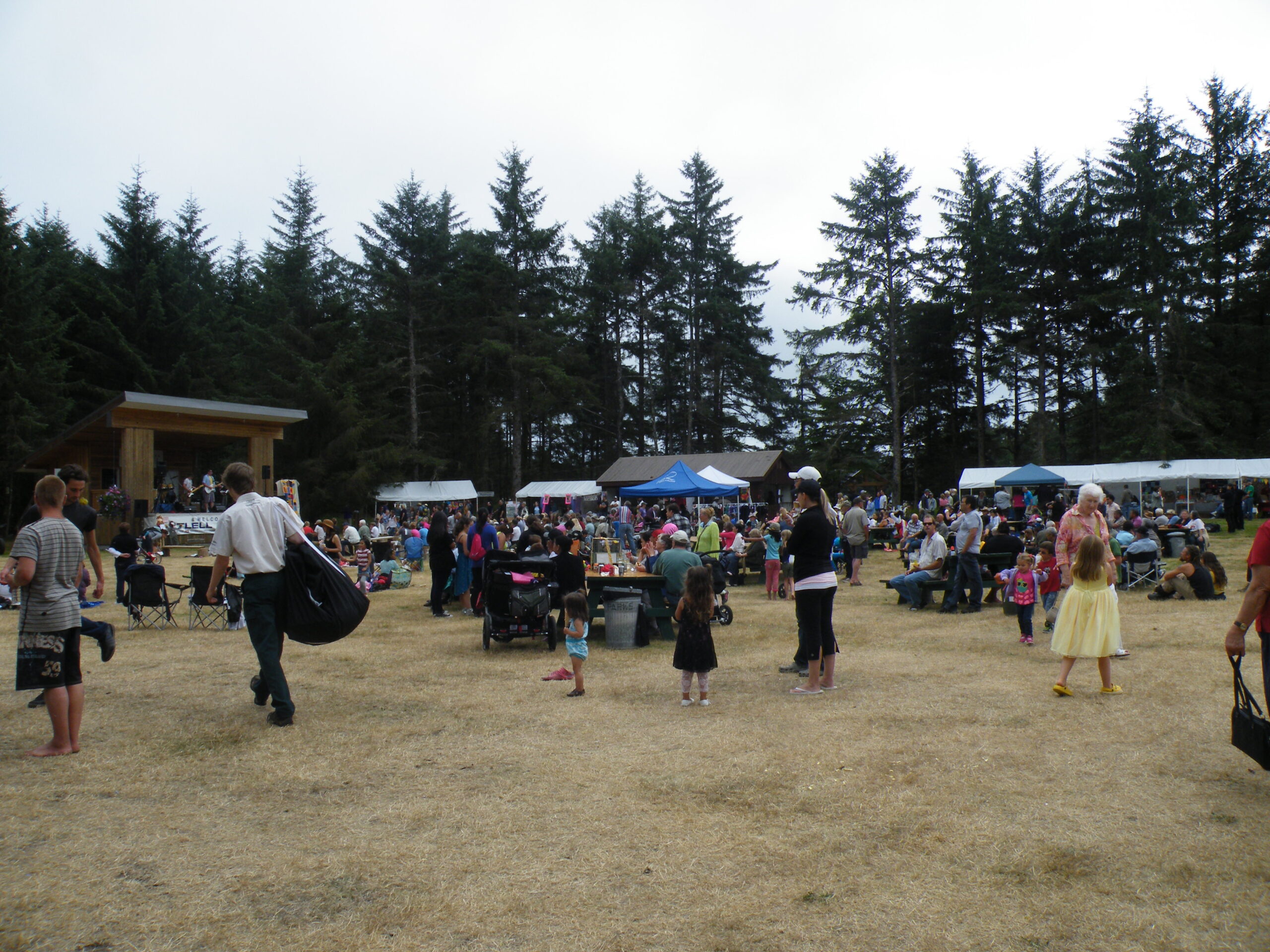 People gathered in a field at the fair